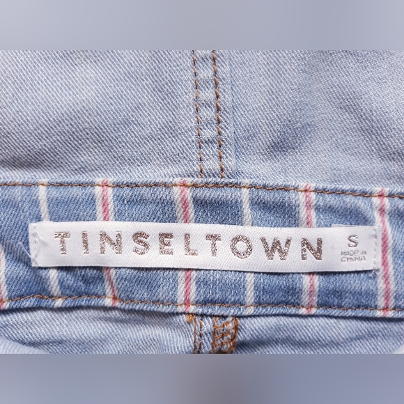 Tinseltown Denim Pinstripe Skirtall - Junior's Size Small Overalls Skirt - Picture 5 of 14